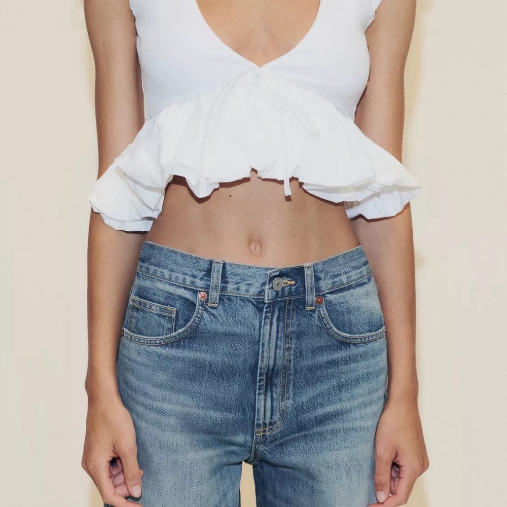 New Zara contrast bow t-shirt in white - small